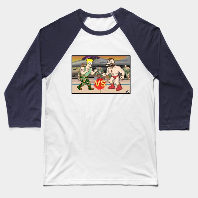 Street Fighter Guile vs Zangief Fight! Baseball T-Shirt by GarryDeanArt